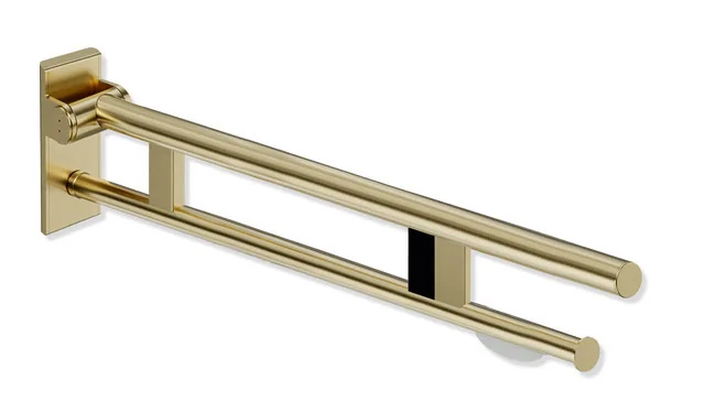 HEWI Mobiler Stützklappgriff Duo, Design A, Edelstahl, PVD beschichtet, Ausladung 900 mm