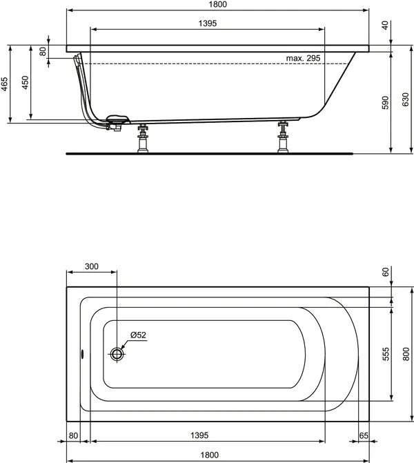 Ideal Standard Badewanne „HotlineNeu“ 80 × 180 cm