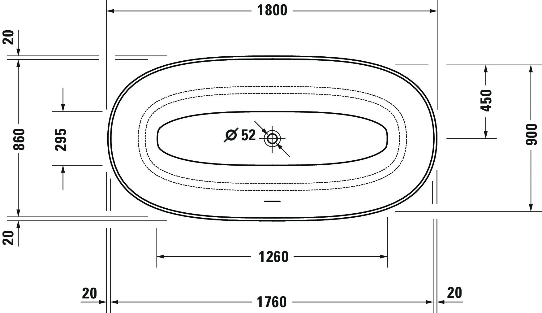 Duravit Badewanne „White Tulip“ freistehend oval 180 × 90 cm