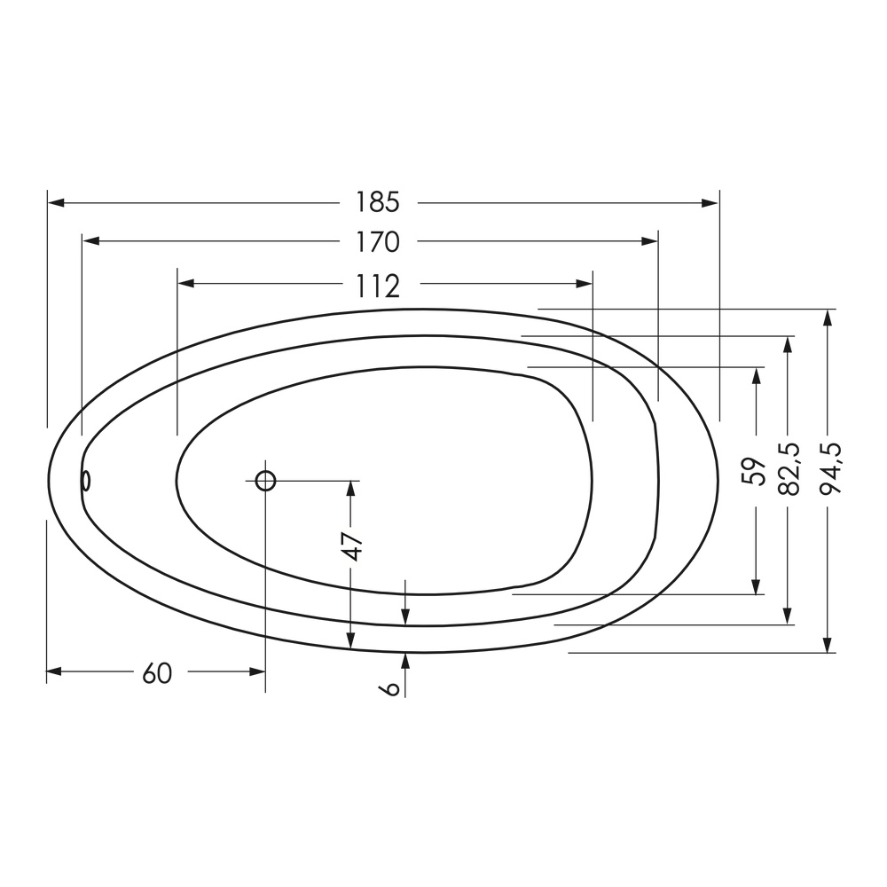 repaBAD Badewanne „Ferrara Mono“ freistehend oval 185 × 95 cm, Fußablauf in Weiß