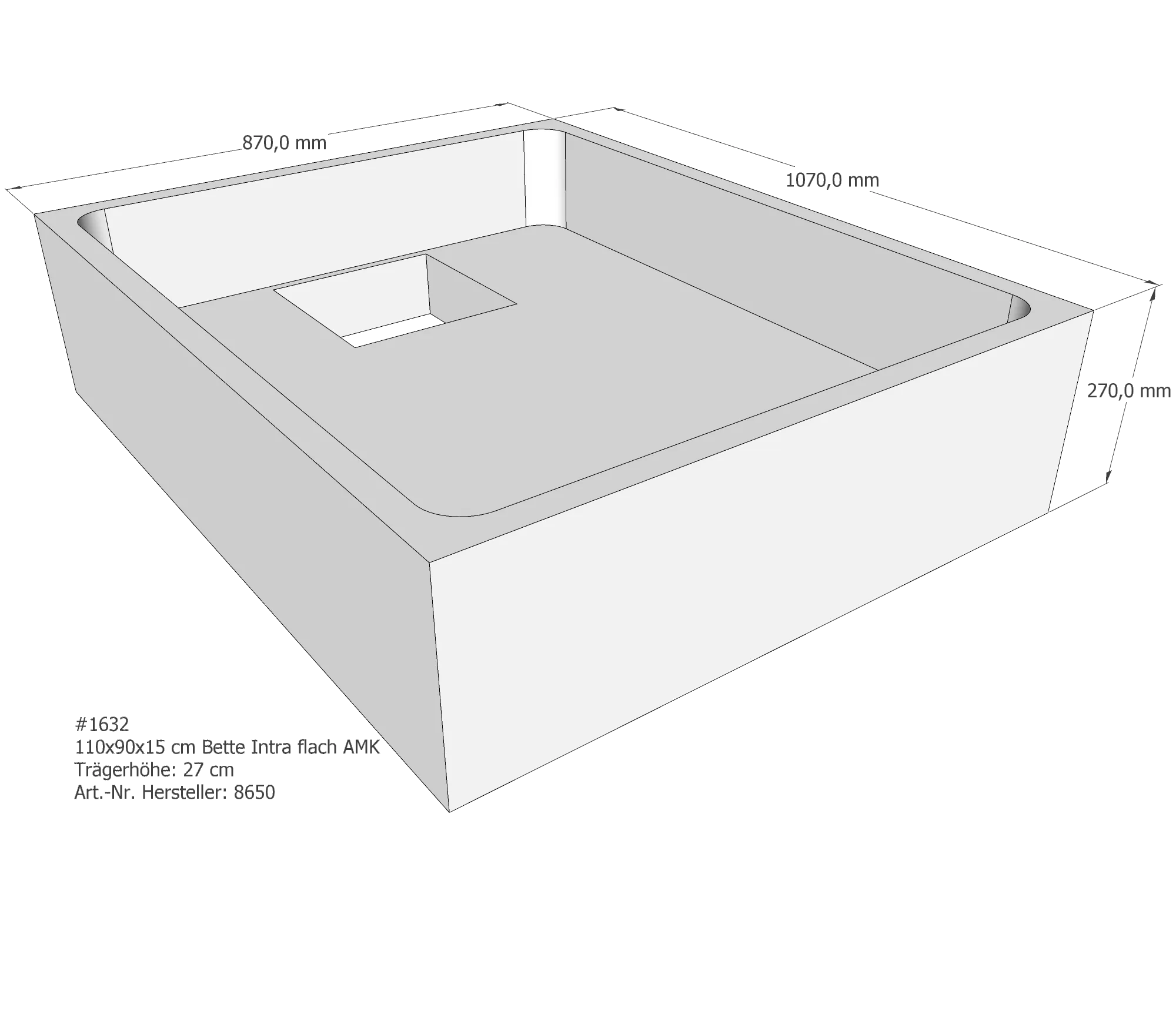 Duschwannenträger für Bette Quinta (flach/Intra) 110 × 90 × 15 cm Breite: 90 cm / Länge: 110 cm Duschwannenträger für Bette Quinta (flach/Intra) 110 × 90 × 15 cm Breite: 90 cm / Länge: 110 cm