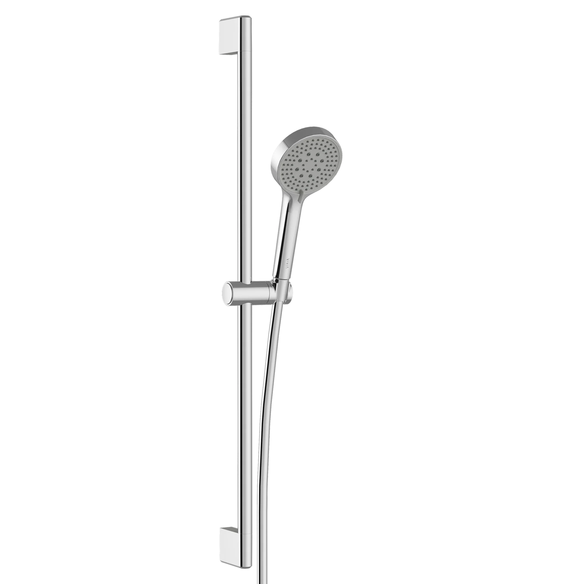VitrA Base Round Handbrause-Set, Chrom, Brausekopf Ø 100 mm, 3 Strahlarten, Wandstange G 1/2", flexibler Brauseschlauch 1500 mm