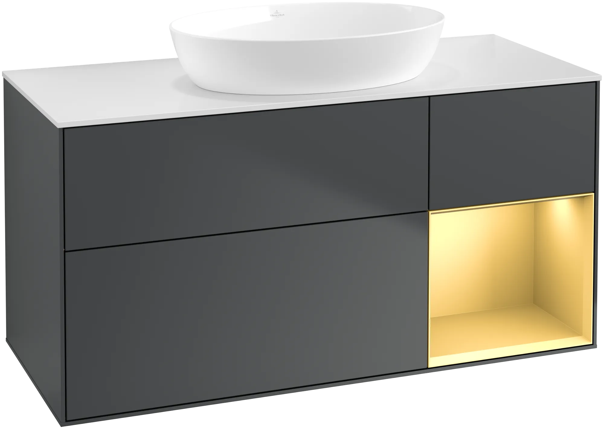 Villeroy & Boch Finion Waschbeckenunterschrank FA7, 1200x603x501mm, Midnight Blue Matt Lacquer / Gold Matt Lacquer / Glass White Matt