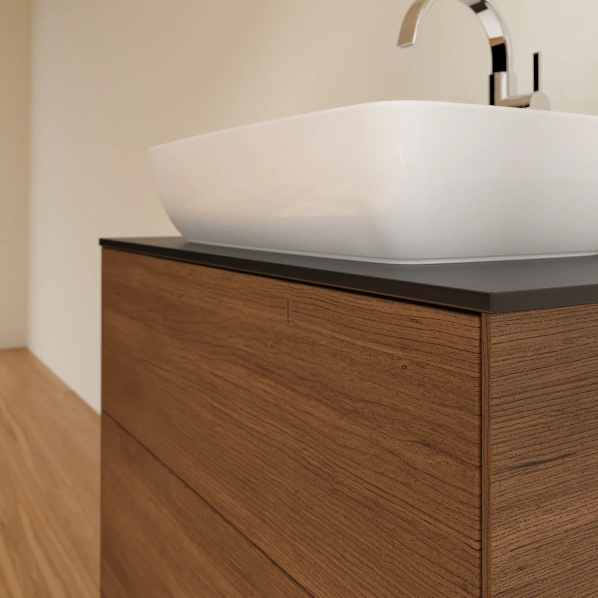 Villeroy & Boch Waschtischunterschrank „Finion“ für Schrankwaschtisch 800 × 603 × 501 mm Walnut Veneer, für Becken mittig