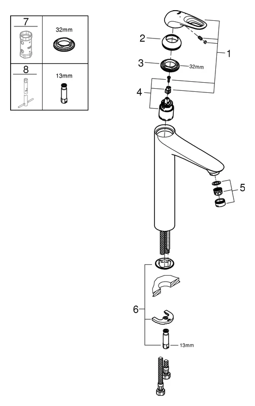 Einhand-Waschtischbatterie Eurostyle 23570_3, XL-Size, Einlochmontage, offener Metall-Hebelgriff, glatter Körper, chrom