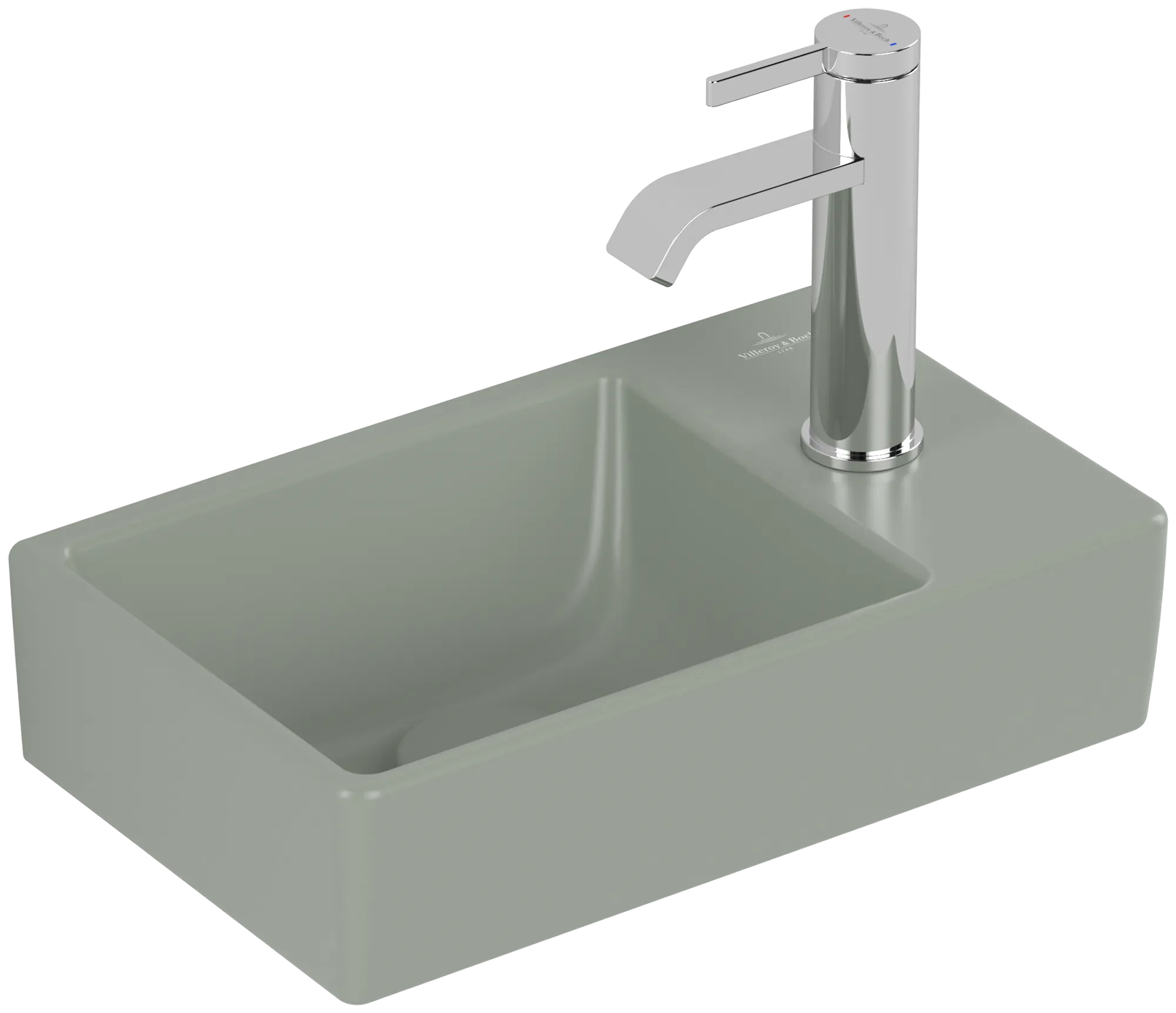 Villeroy & Boch Handwaschbecken „Avento“ 360 × 220 × 110 mm, für Becken links, mit Hahnlochbohrung, Hahnlochposition mittig in Morning Green Villeroy & Boch Handwaschbecken „Avento“ 360 × 220 × 110 mm, für Becken links, mit Hahnlochbohrung, Hahnlochposition mittig in Morning Green
