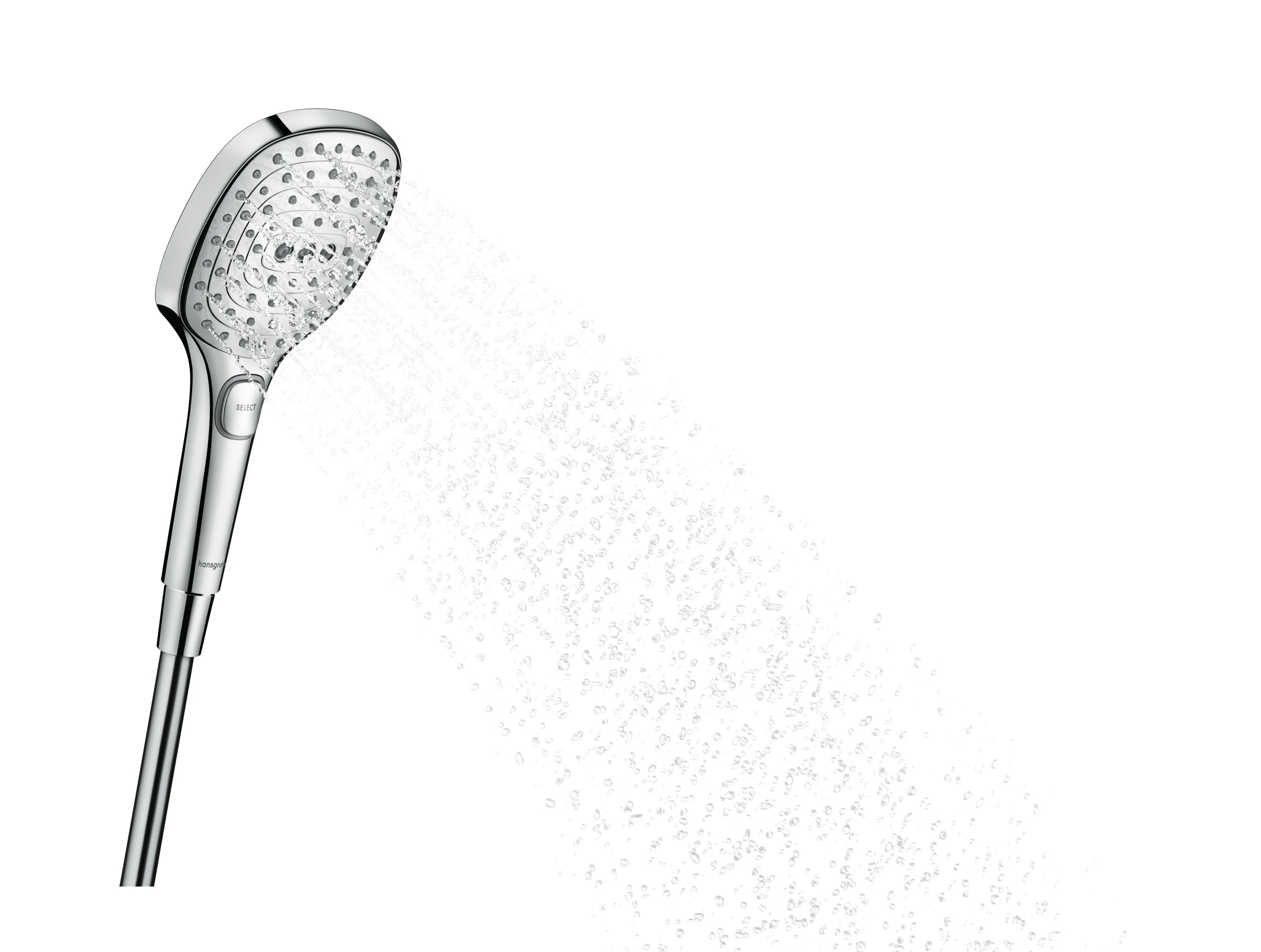 Hansgrohe Handbrause Raindance Select E 120, Chrom, 120 mm Brausekopfgröße, 3 Strahlarten (RainAir, Rain, Whirl), QuickClean, max. Durchfluss 14,4 l/min ab 8 l/min, Anschluss G 1/2