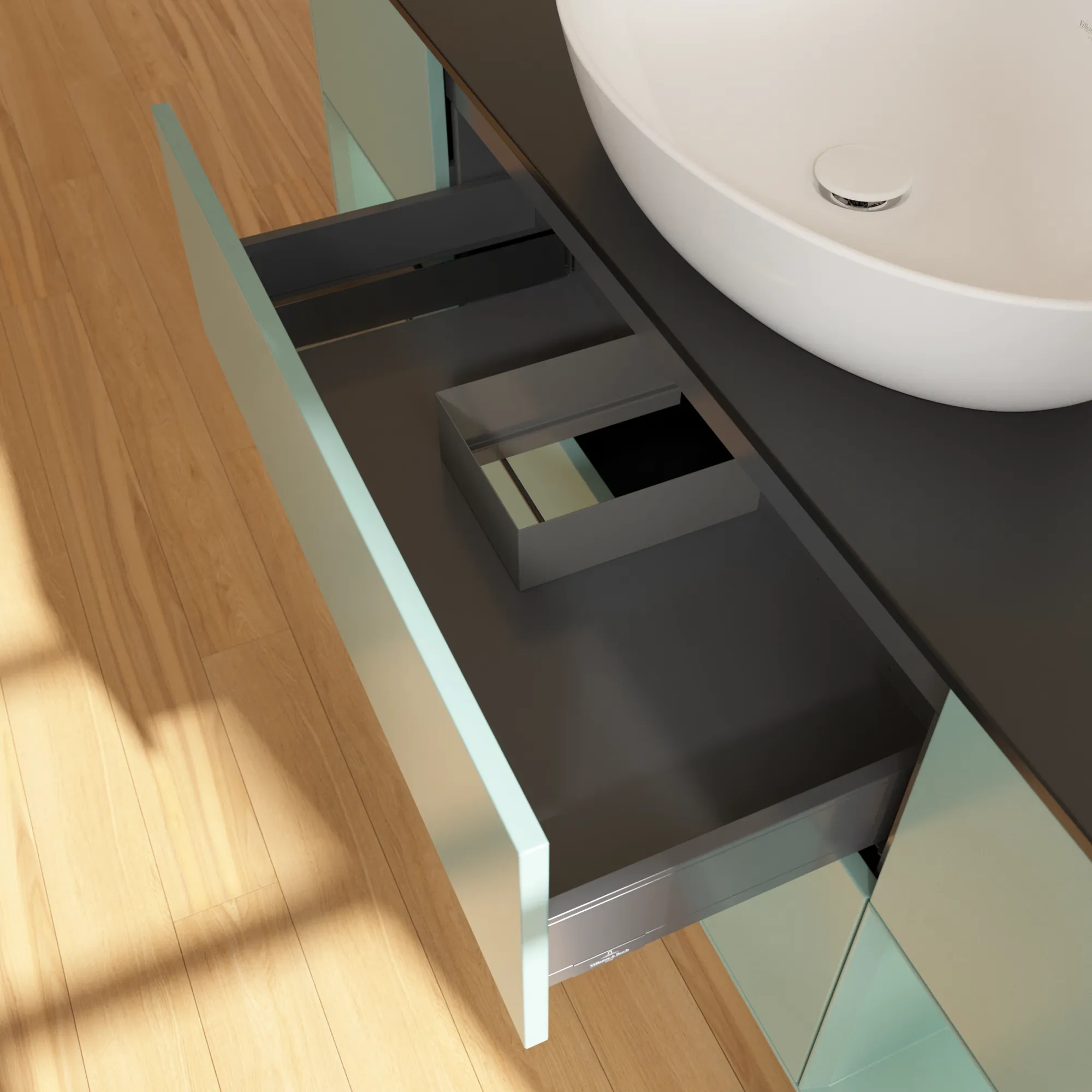 Villeroy & Boch Waschtischunterschrank „Finion“ für Schrankwaschtisch 1600 × 603 × 501 mm Olive Matt Lacquer, für Becken mittig, mit Hahnlochbohrung