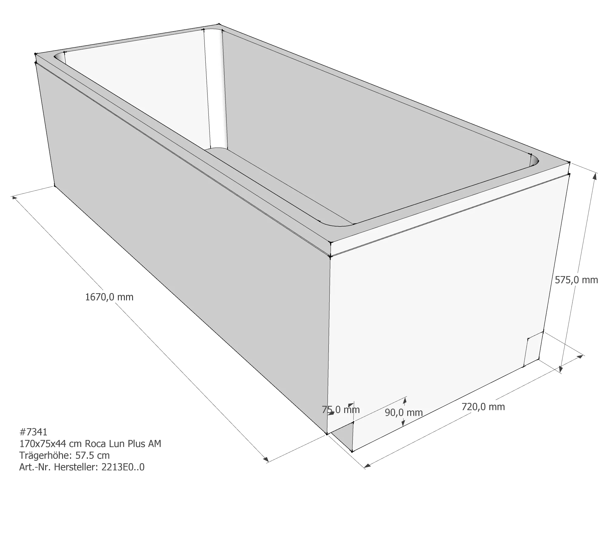 Badewannenträger für Roca Lun Plus 170 × 75 × 44 cm