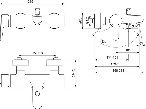 Badearmatur Aufputz Connect Blue, Ausladung 198mm, Chrom Badearmatur Aufputz Connect Blue, Ausladung 198mm, Chrom