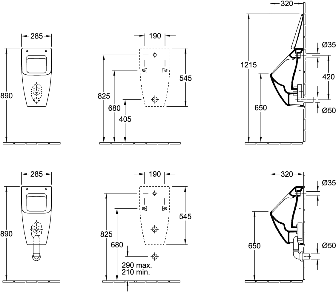 Absaug-Urinal DirectFlush „Venticello“, Befestigung verdeckt, ohne Zielobjekt, Zulauf verdeckt 28,5 × 32 × 54,5 cm