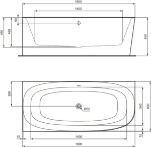 Ideal Standard Badewanne „Dea“ 80 × 180 cm in Weiß