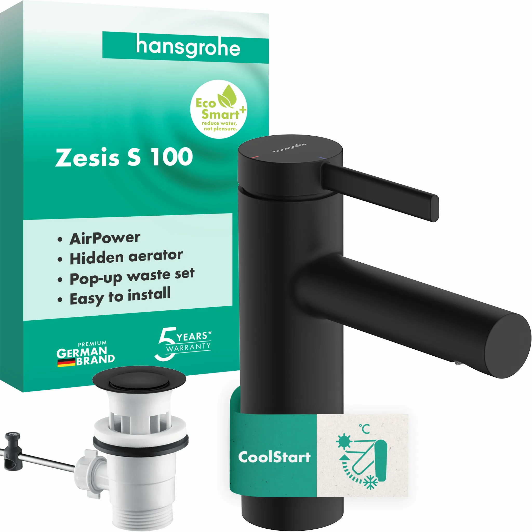 Hansgrohe Zesis S Einhebel-Waschtischmischer 100 CoolStart, mattschwarz, Ausladung 115 mm, Auslaufhöhe 104 mm Hansgrohe Zesis S Einhebel-Waschtischmischer 100 CoolStart, mattschwarz, Ausladung 115 mm, Auslaufhöhe 104 mm