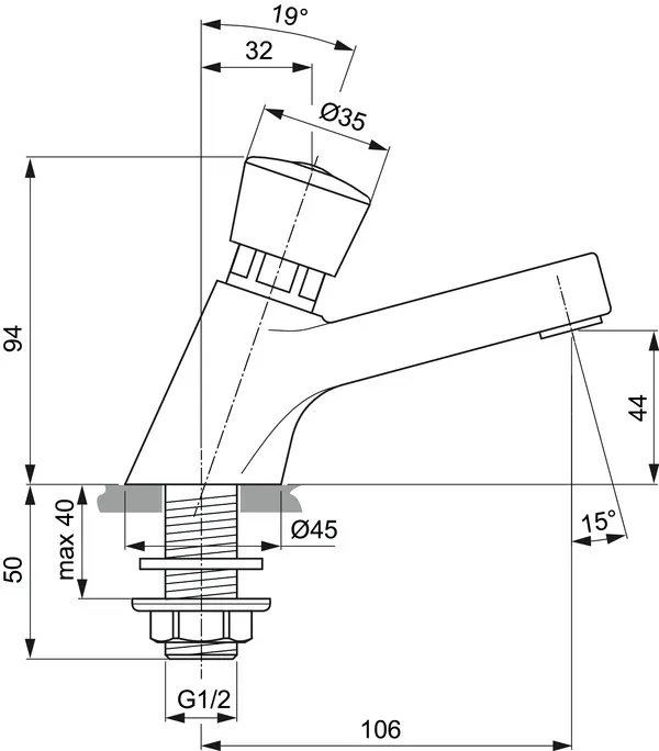 Ideal Standard Alpha Selbstschluss-Standventil DN15 Chrom