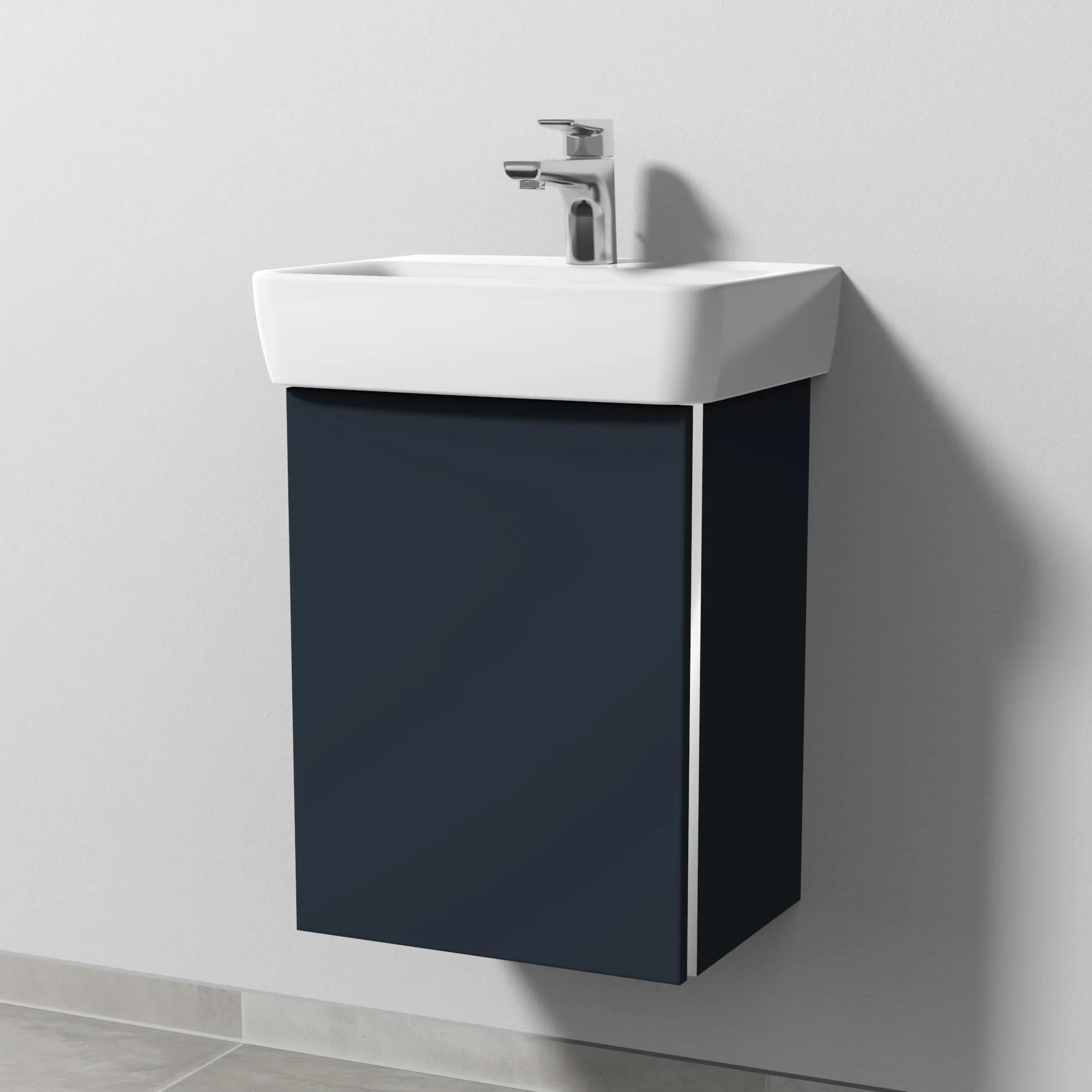 Sanipa Waschtischunterschrank „3way“ passend zu Keramik-Waschtische Renova Plan von Geberit 390 × 520 × 302 mm in Marine (matt), Anschlag links