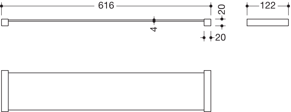 HEWI Ablage „System 900Q“ in  61,6 × 2 cm