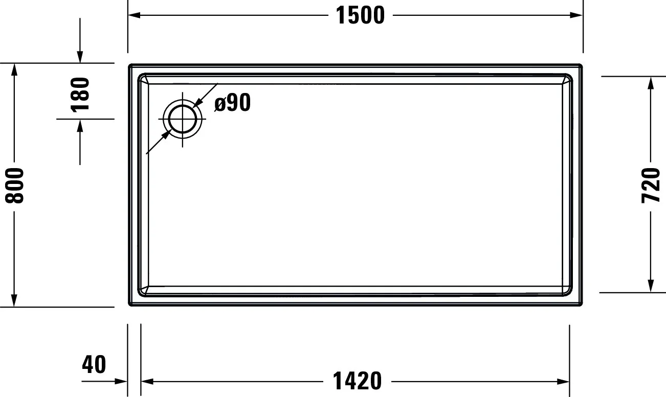 Duravit rechteck Duschwanne „Starck Slimline“ 150 × 80 cm 