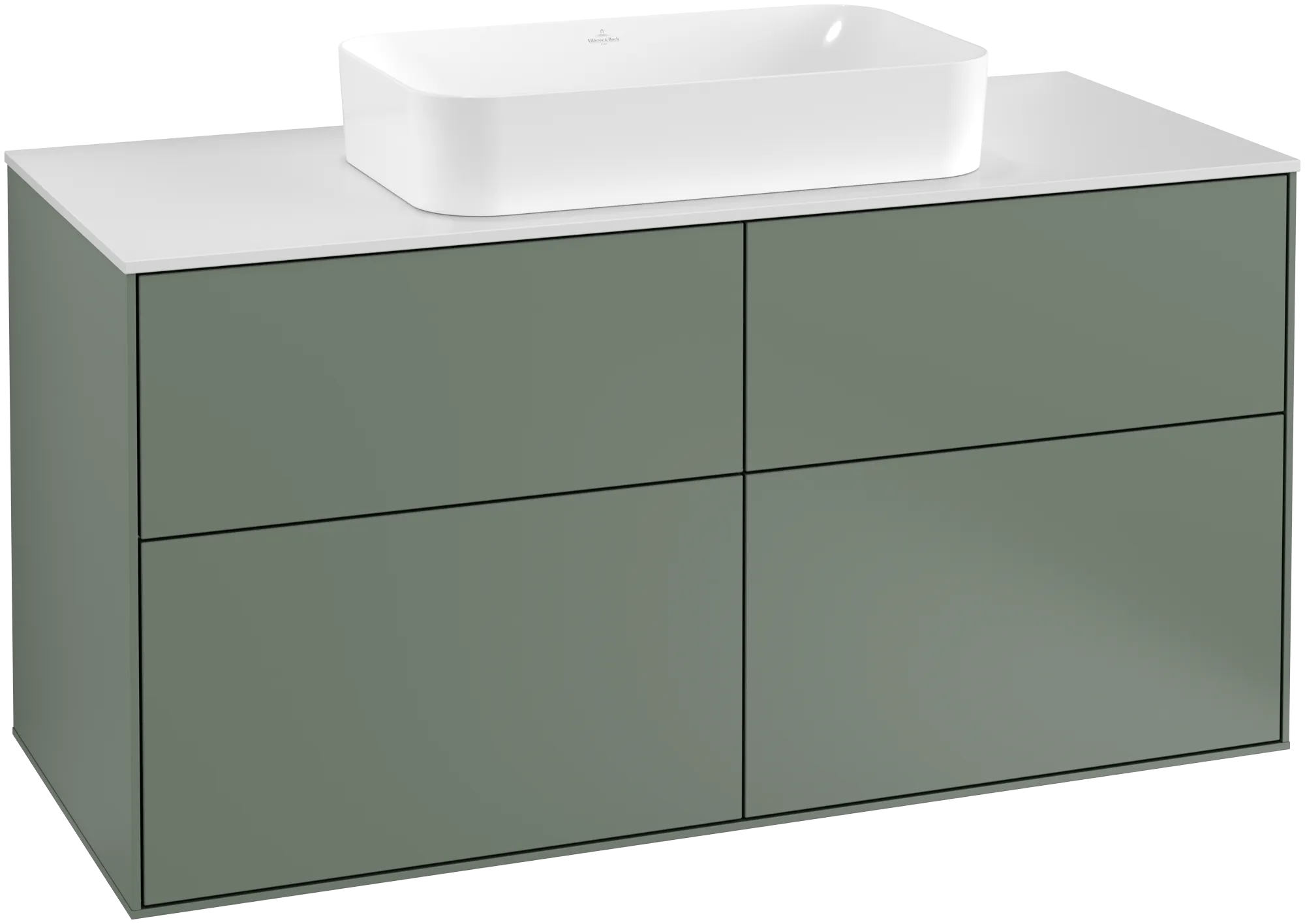 Villeroy & Boch Waschtischunterschrank „Finion“ für Schrankwaschtisch 1200 × 603 × 501 mm Olive Matt Lacquer, für Becken mittig, mit Hahnlochbohrung