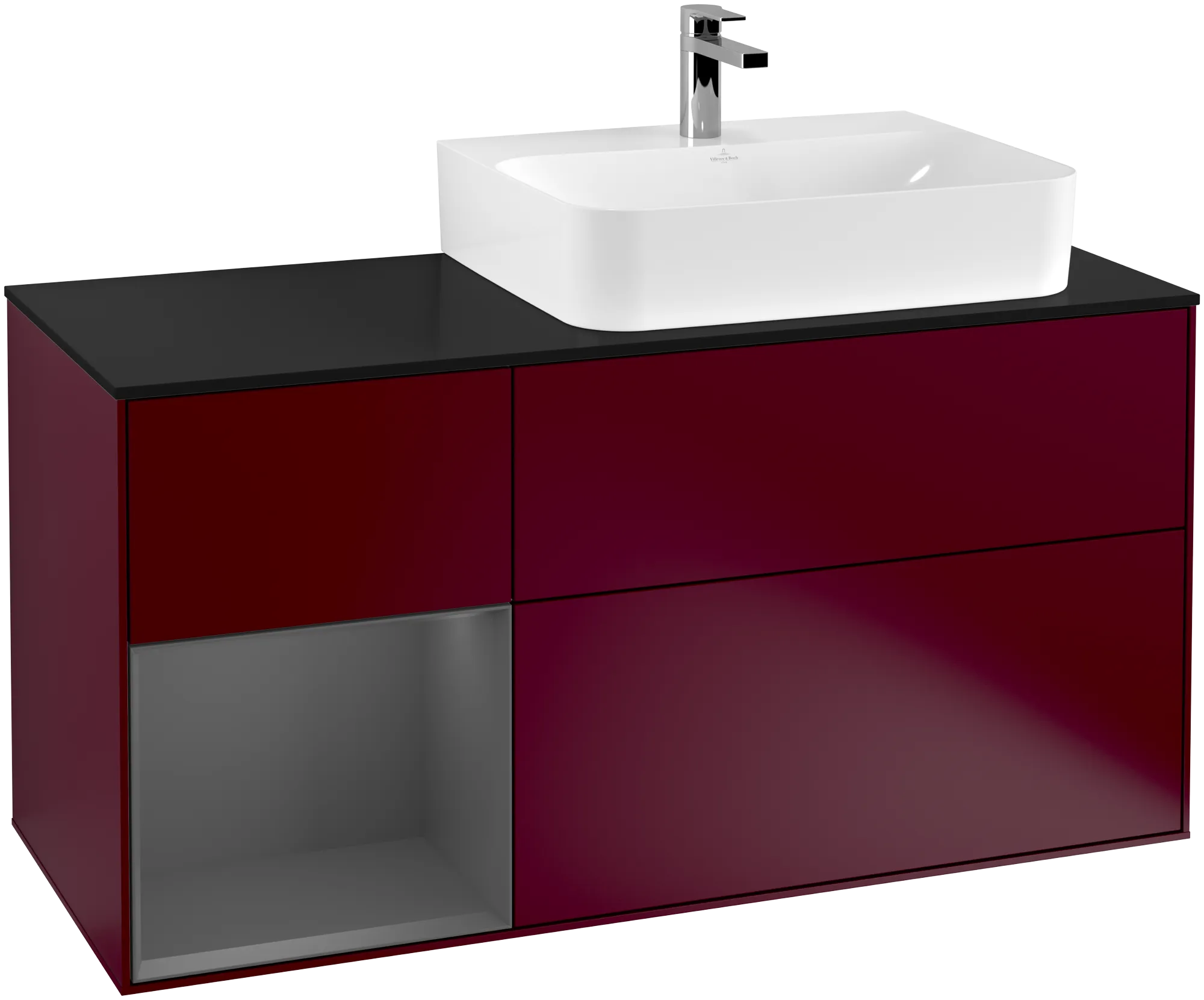 Villeroy & Boch Finion Waschbeckenunterschrank G14, 1200x603x501mm, Eckig, mit Regalelement (beleuchtet), mit Wandbeleuchtung, Waschbecken rechts