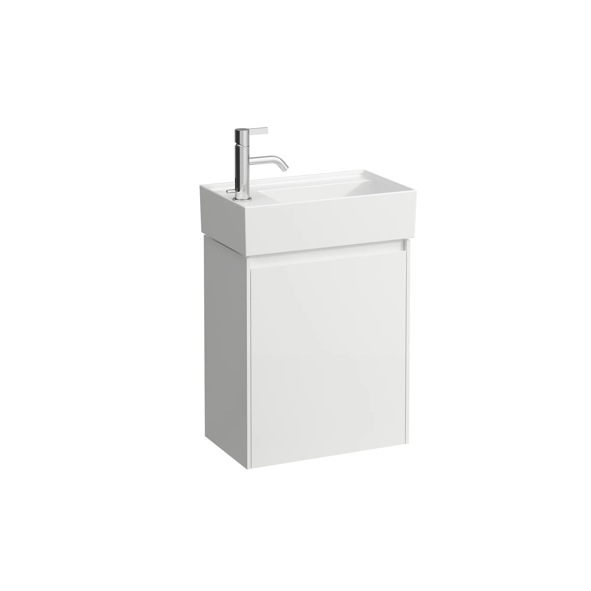 Waschtischunterbau LANI 270x437x515 1 Tür Scharnier links integrierte Griffleiste und Soft-Close 1 Glasablage (fix) für Waschtisch Kartell • H815335 weiß matt