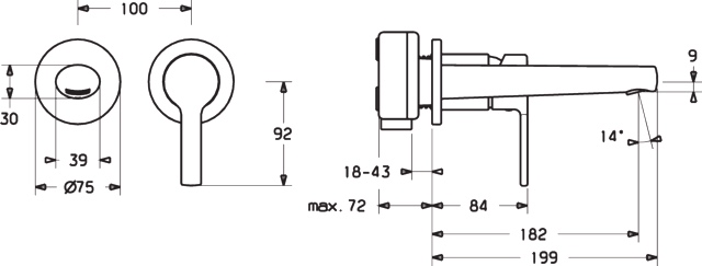 HA Einhebelmischer Fertigmontageset für Waschtischbatterie HANSARONDA 0383 Rosette rund Ausladung 182 mm DN15 Chrom