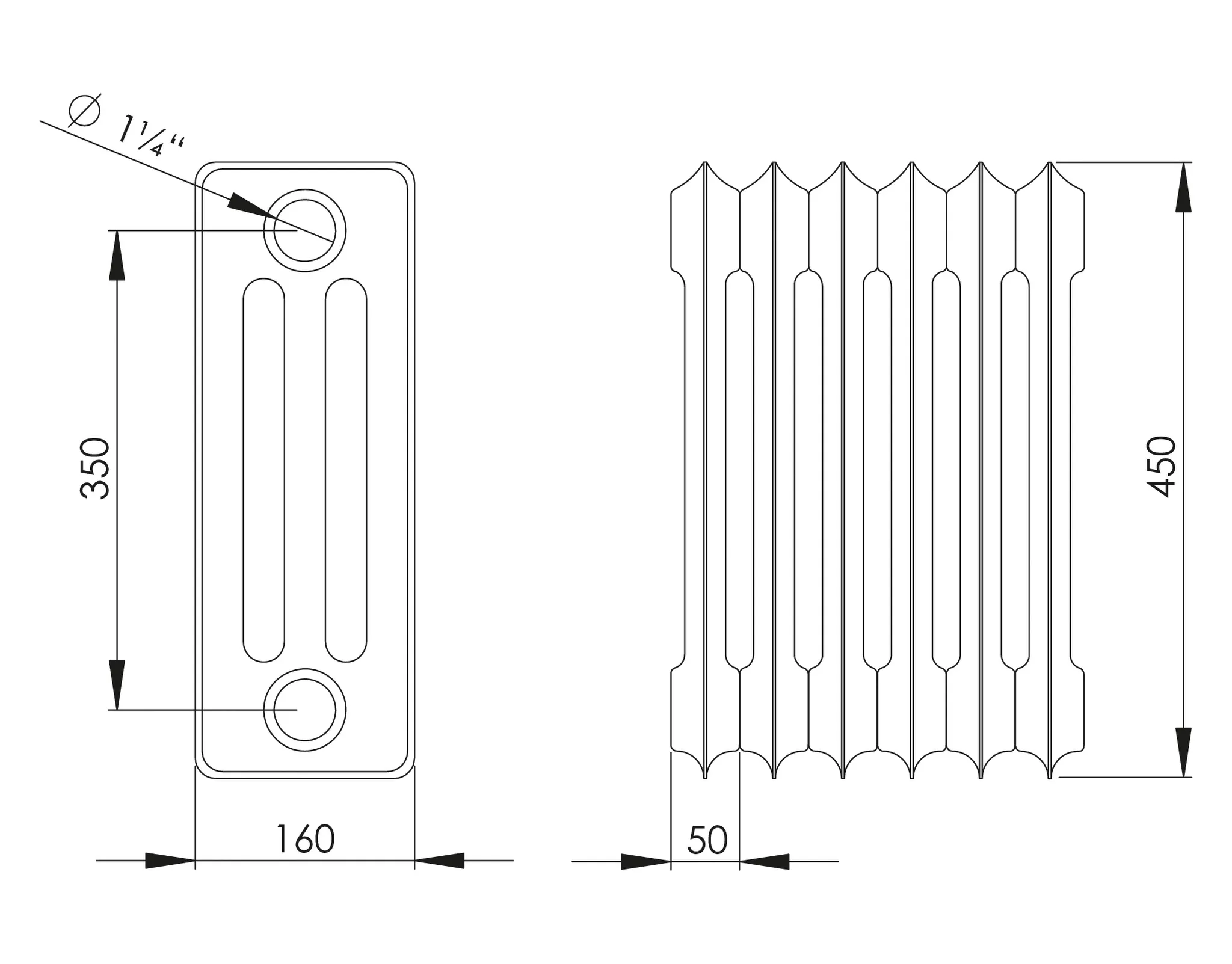 ASW Stahlradiator pulverbeschichtet 19 Glieder Nabenabstand 350 mm „HG-TEC“ 45 × 22 cm