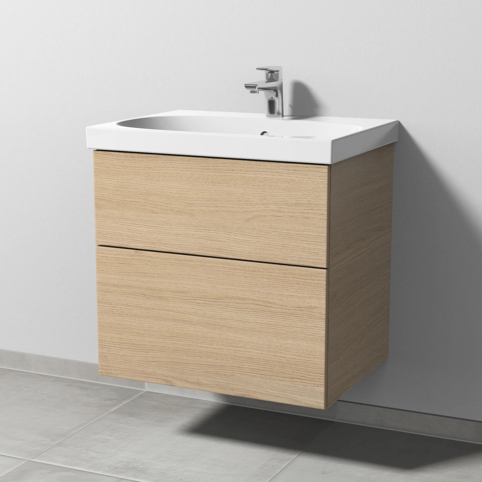 Sanipa Waschtischunterschrank „3way“ passend zu Keramik-Waschtische Acanto von Geberit 620 × 586 × 467 mm in Eiche Nordic, mit Hahnlochbohrung, Becken