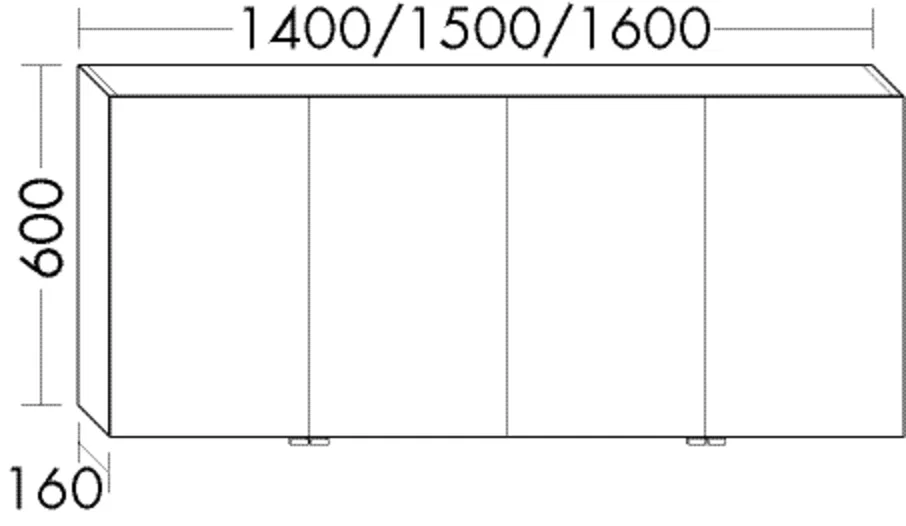 Spiegelschrank Sys30 von burgbad - maßflexibel, 4 beidseitig verspiegelte Spiegeltüren, Schalter-Steckdosenelement mit Doppelsteckdose, Glaseinlegeböden, 160 mm tief, 1.400 mm breit, 600 mm hoch