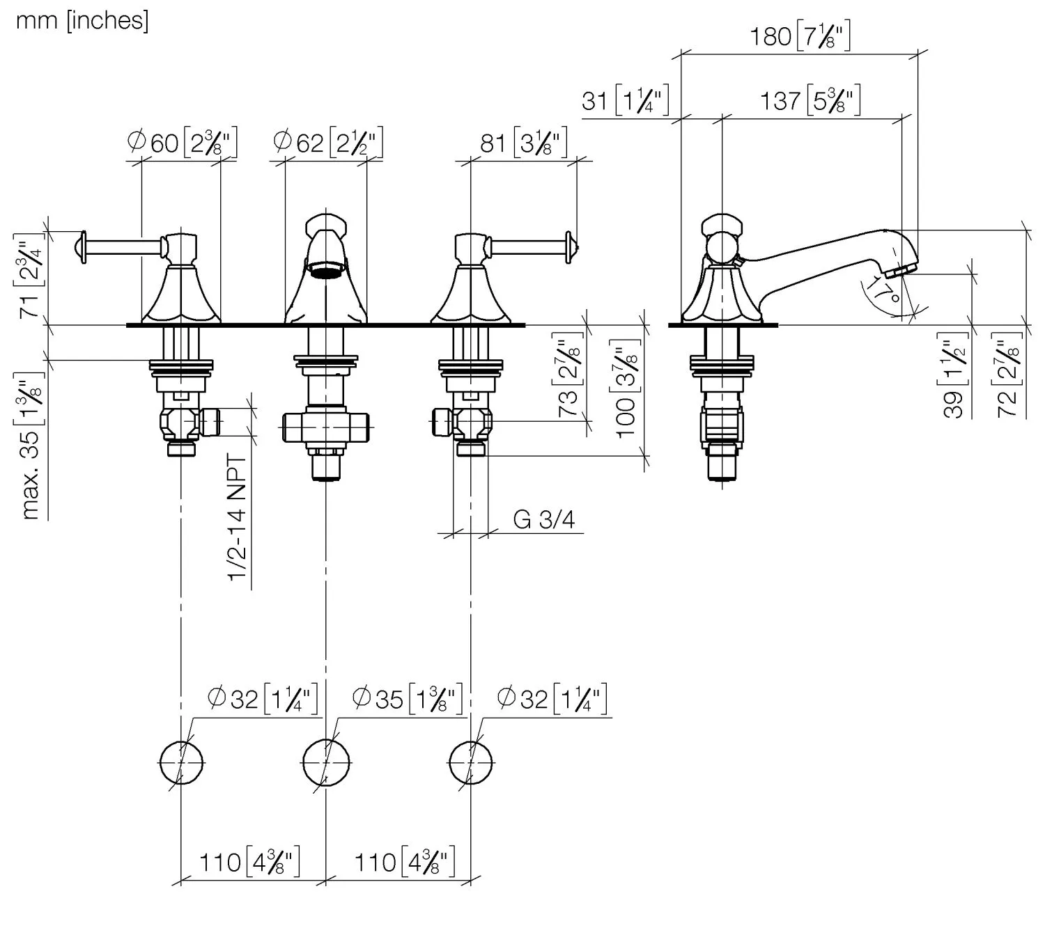 Waschtisch-Dreilochbatterie mit Ablaufgarnitur MADISON Chrom 20700370 Waschtisch-Dreilochbatterie mit Ablaufgarnitur MADISON Chrom 20700370