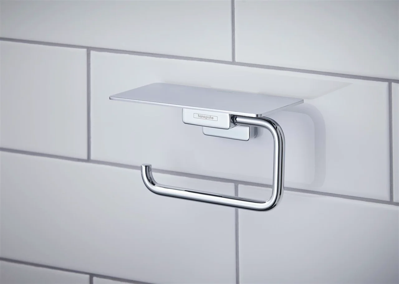 Hansgrohe AddStoris Q Toilettenpapierhalter mit Ablage, Chrom, Wandmontage, Metall, 150 mm Ablagefläche