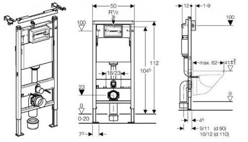 Set-Vorwand-/Einbauelement für Toilette Geberit Element UP100 mit Delta50 Betätigungsplatte Geberit „DuofixBasic“ in