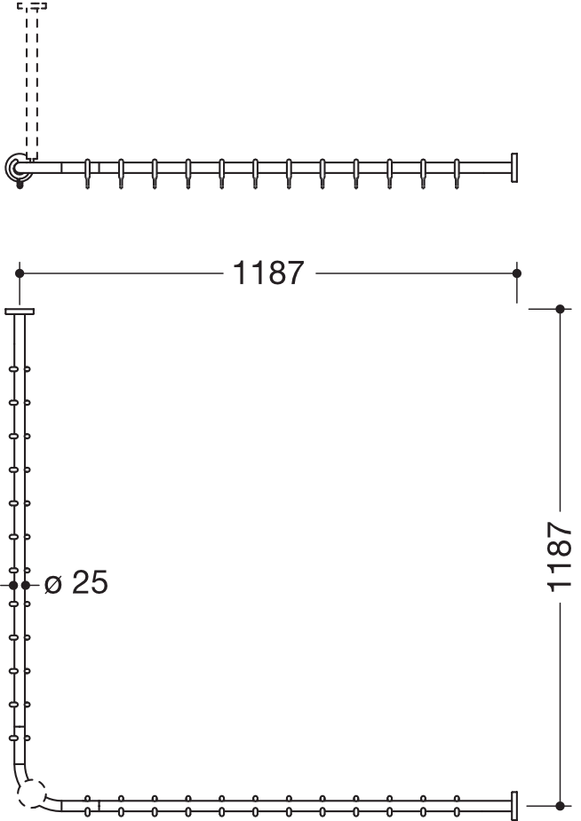 HEWI Duschvorhangstange „System 900“ 122,2 × 122,2 cm