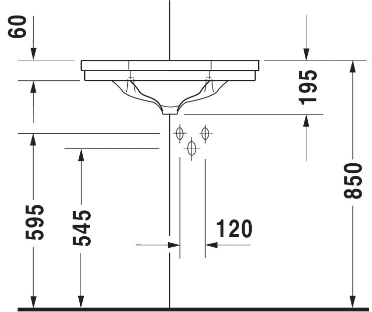 Eck-Handwaschbecken 1930 595 mm mit ÜL, mit HLB, 1 HL, weiß