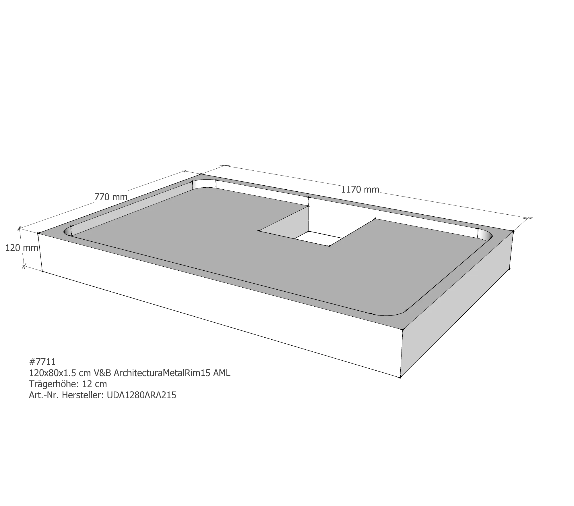 Duschwannenträger für Villeroy & Boch Architectura MetalRim 120 × 80 × 1,5 cm Breite: 80 cm / Länge: 120 cm Duschwannenträger für Villeroy & Boch Architectura MetalRim 120 × 80 × 1,5 cm Breite: 80 cm / Länge: 120 cm