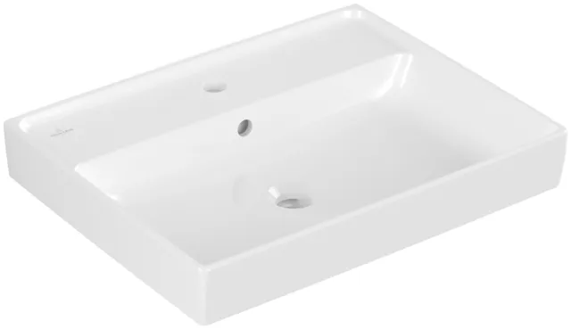 Villeroy & Boch Wandwaschtisch aus TitanCeram „Collaro“ 600 × 470 × 160 mm, mit Hahnlochbohrung, Hahnlochposition mittig in Weiß Alpin