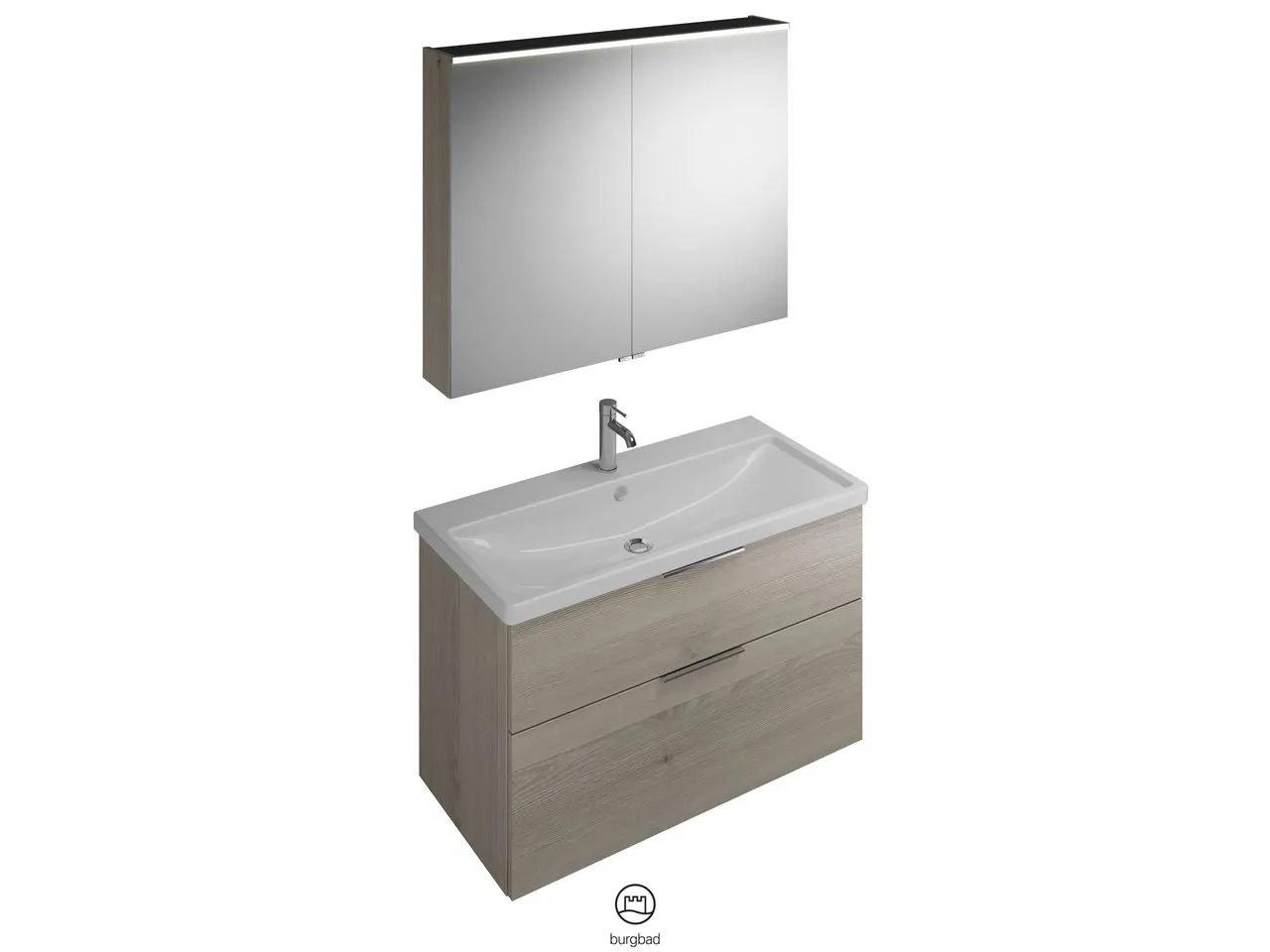 burgbad Badmöbelset Keramik-Waschtisch inkl. Waschtischunterschrank und Spiegelschrank „Eqio“ 103 cm Griffleiste, Schwarz Matt, in Weiß Hochglanz burgbad Badmöbelset Keramik-Waschtisch inkl. Waschtischunterschrank und Spiegelschrank „Eqio“ 103 cm Griffleiste, Schwarz Matt, in Weiß Hochglanz