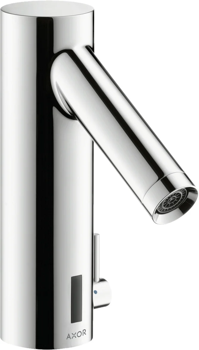 Hansgrohe AXOR Starck Waschtischmischer Elektronik Batteriebetrieb Chrom Ausladung 103 mm Normalstrahl 5 l/min Infrarotnäherungselektronik Hygienespülung Dauerspülung manueller Wasserstop G 3/8 Anschlussschläuche
