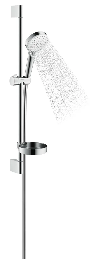 Hansgrohe Crometta Brausenset Vario/Unica 100 mm, weiß/chrom, 65 cm Brausestange mit Seifenschale