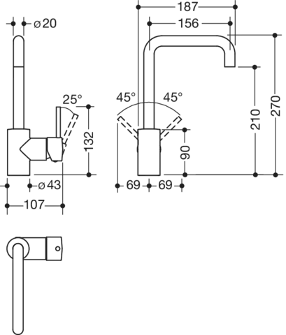 Einhand-Waschtischmischer „System-Armaturen“ Ausladung 270 mm Einhand-Waschtischmischer „System-Armaturen“ Ausladung 270 mm