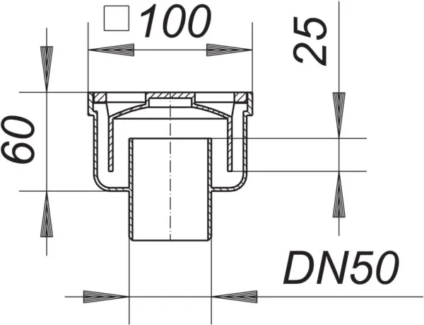 Bodenablauf 60, DN 50, 100 x 100 mm