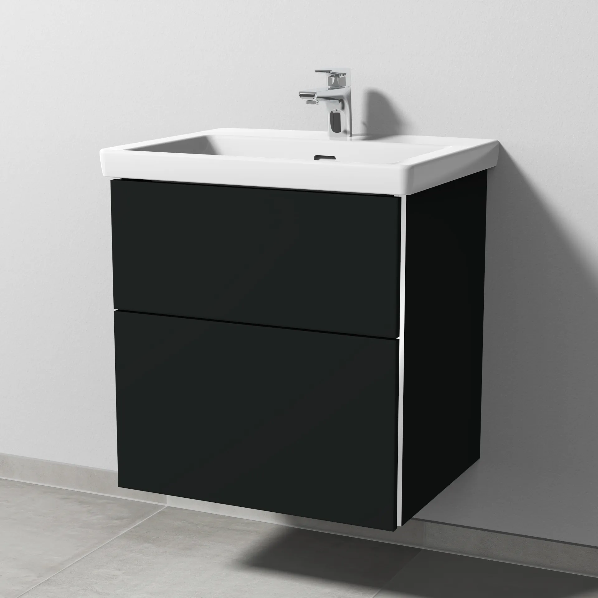 Sanipa Waschtischunterschrank „3way“ 555 × 588 × 462 mm in Vulkan (matt), mit Hahnlochbohrung, Becken mittig
