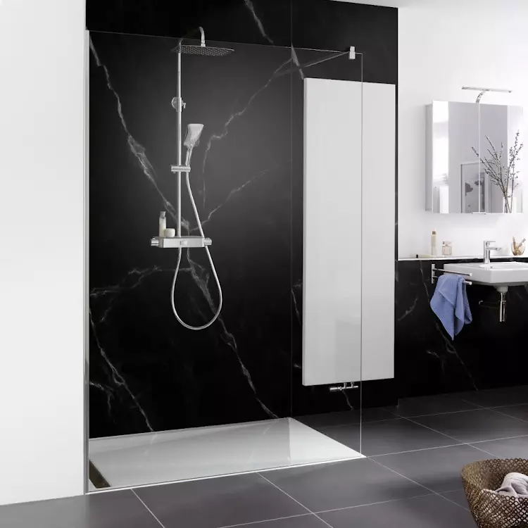 HSK Duschabtrennung Walk-In Frontelement-komplett inkl. Wandanschlussprofil „Walk In Pro“ Glas Nebel, Profile Gold gebürstet, H: 2000 mm