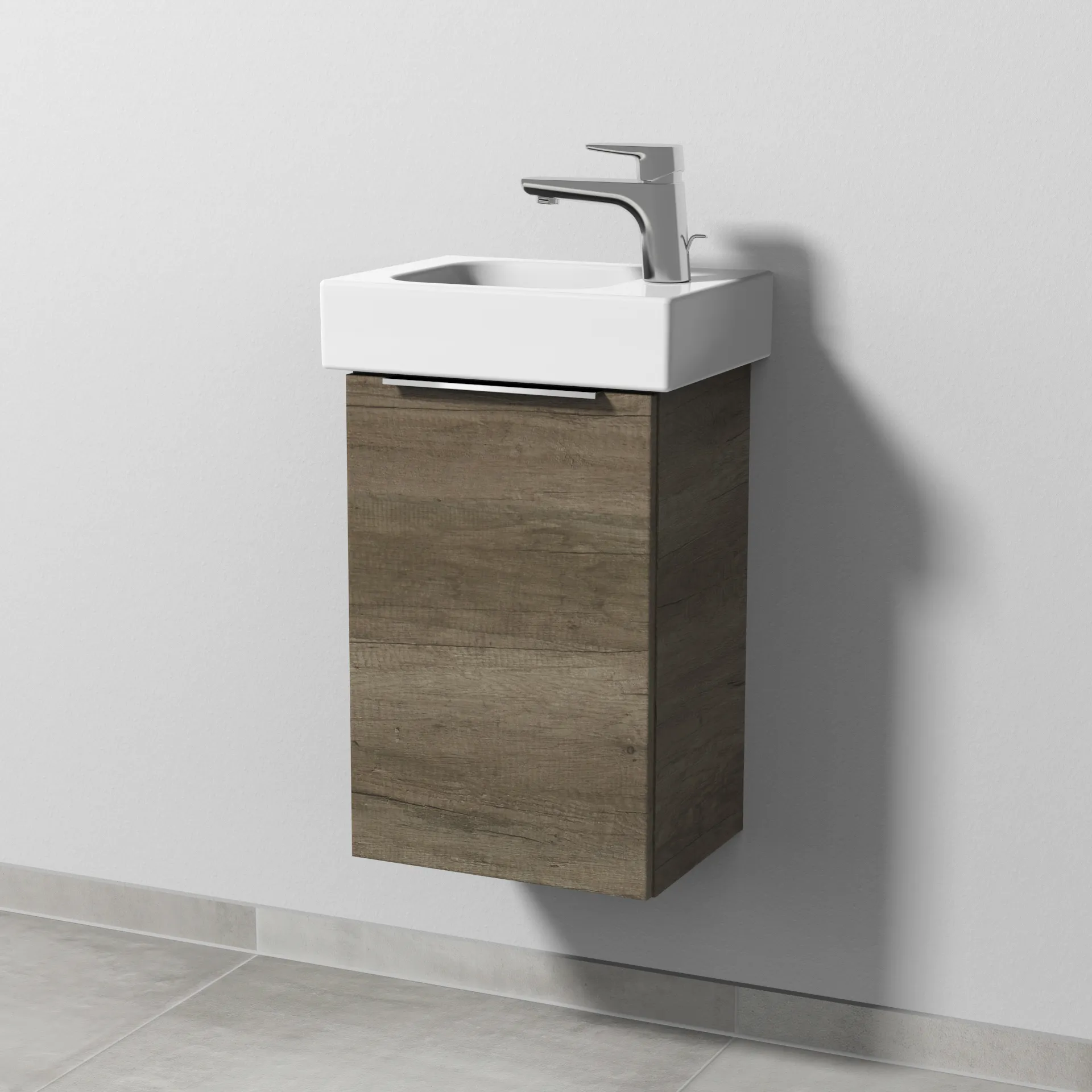 Sanipa Waschtischunterschrank „3way“ passend zu Keramik-Waschtische iCon von Geberit 335 × 523 × 267 mm in Eiche Nebraska, Anschlag links