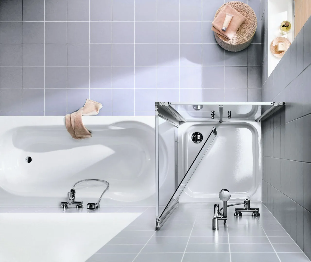 Kermi Duschdesign IBIZA 2000 Seitenwand geteilt beweglich, H 1750 mm, SW 680-710 mm, Silber Mattglanz