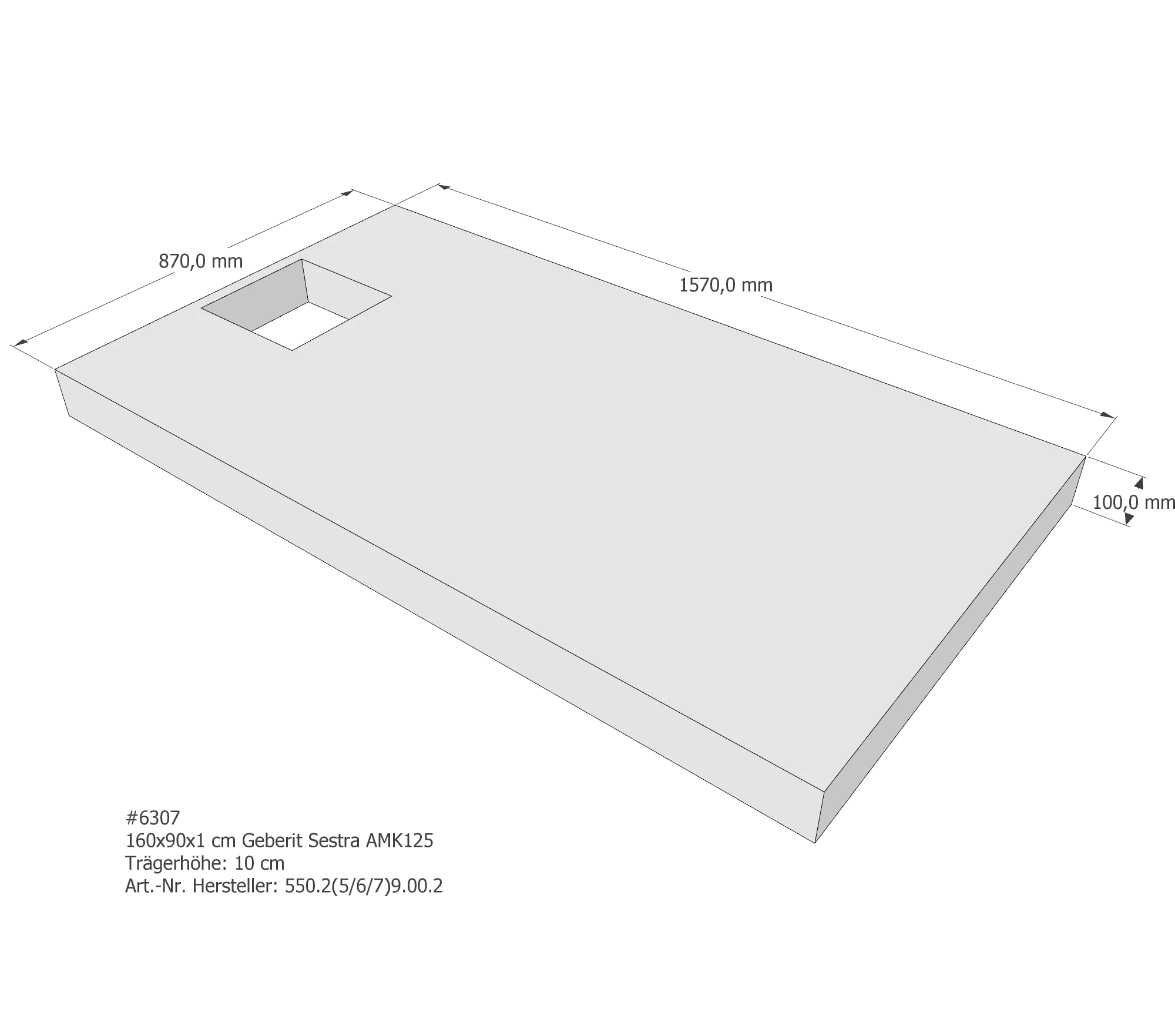Duschwannenträger passend für Geberit Sestra 160 × 90 × 1 cm