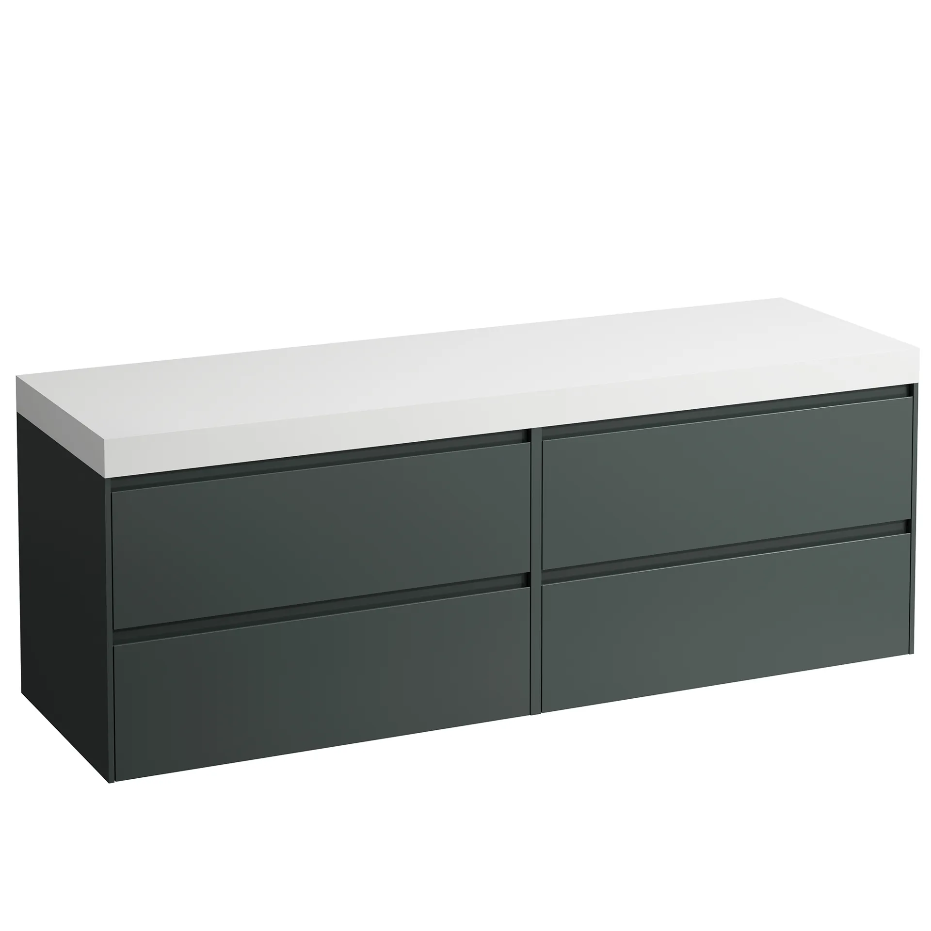Waschtischunterbau+Waschtischplatte (MODULAR SYSTEM) LANI 495x1570x580 ohne Ausschnitt Abdeckplatte 65 mm (Farbe: .260 weiß matt), mit 4 Schubladen (800 mm links + 800 mm rechts) integrierter Griffleiste Vollauszug und Soft-Close weiß matt