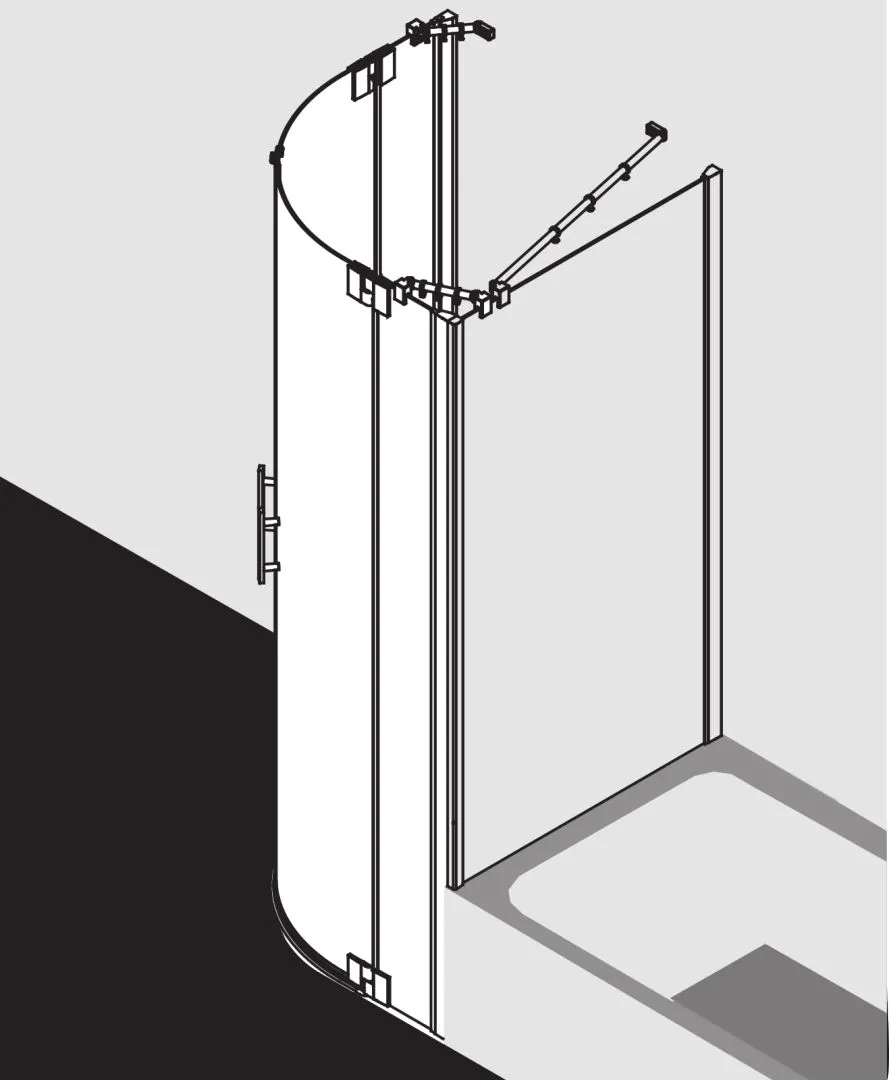 Kermi Duschdesign Viertelkreis-Duschkabine mit Pendeltüren mit Festfeldern für gleichschenklige Wannen „FILIA XP“ Glas Klar, Profile Silber Hochglanz, BV: 875 - 900 mm GAK: 860 - 885 mm WE: 885 - 910 mm H: 2000 mm