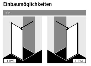 Kermi Duschabtrennung Walk-In WALK-IN Wall „LIGA“ 185 cm Profile Silber Mattglanz,