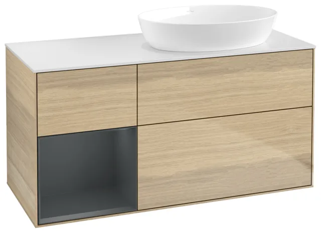 Villeroy & Boch Waschtischunterschrank „Finion“ für Schrankwaschtisch 120 × 60,3 × 50,1 cm 3 Schubladen, für Waschtischposition rechts, inkl. Beleuchtung rechts