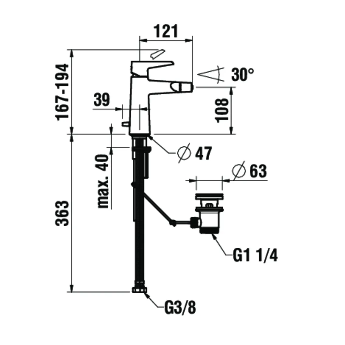 Einhebel-Bidetmischer PURE Festauslauf Ausladung 121mm mit Ablaufventil PVD Edelstahl-Optik gebürstet Einhebel-Bidetmischer PURE Festauslauf Ausladung 121mm mit Ablaufventil PVD Edelstahl-Optik gebürstet
